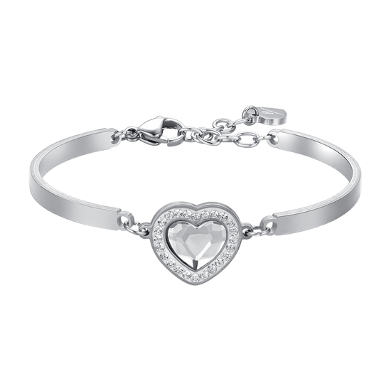 PULSERA DE MUJER DE ACERO CON CORAZÓN DE CRISTAL BLANCO