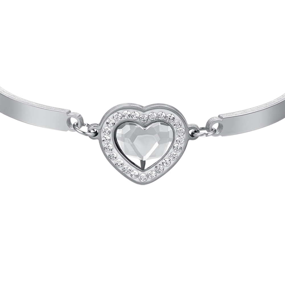 PULSERA DE MUJER DE ACERO CON CORAZÓN DE CRISTAL BLANCO