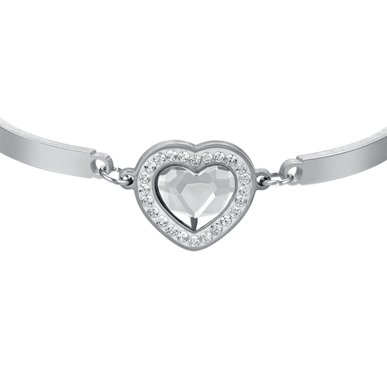 PULSERA DE MUJER DE ACERO CON CORAZÓN DE CRISTAL BLANCO