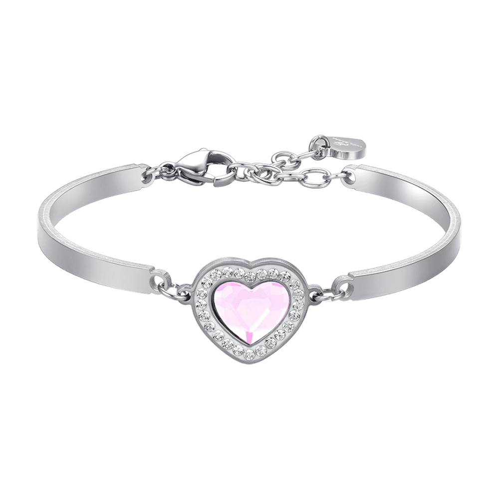 PULSERA DE ACERO CON CORAZÓN DE CRISTAL ROSA Y BLANCO PARA MUJER