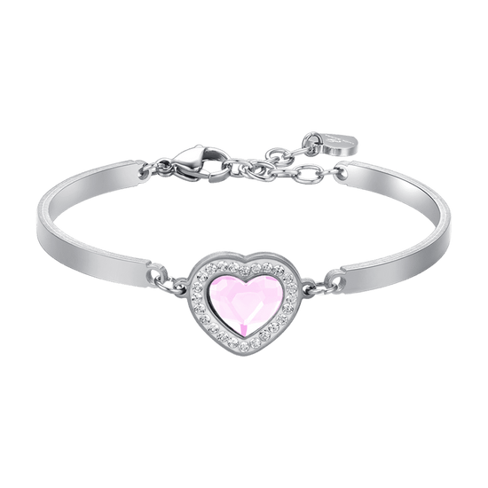 PULSERA DE ACERO CON CORAZÓN DE CRISTAL ROSA Y BLANCO PARA MUJER