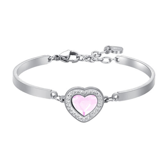 PULSERA DE ACERO CON CORAZÓN DE CRISTAL ROSA Y BLANCO PARA MUJER