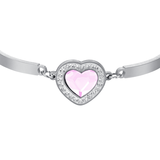 PULSERA DE ACERO CON CORAZÓN DE CRISTAL ROSA Y BLANCO PARA MUJER