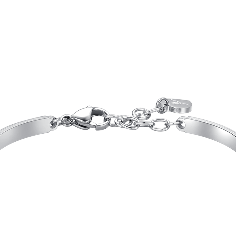 PULSERA DE ACERO CON CORAZÓN DE CRISTAL ROSA Y BLANCO PARA MUJER