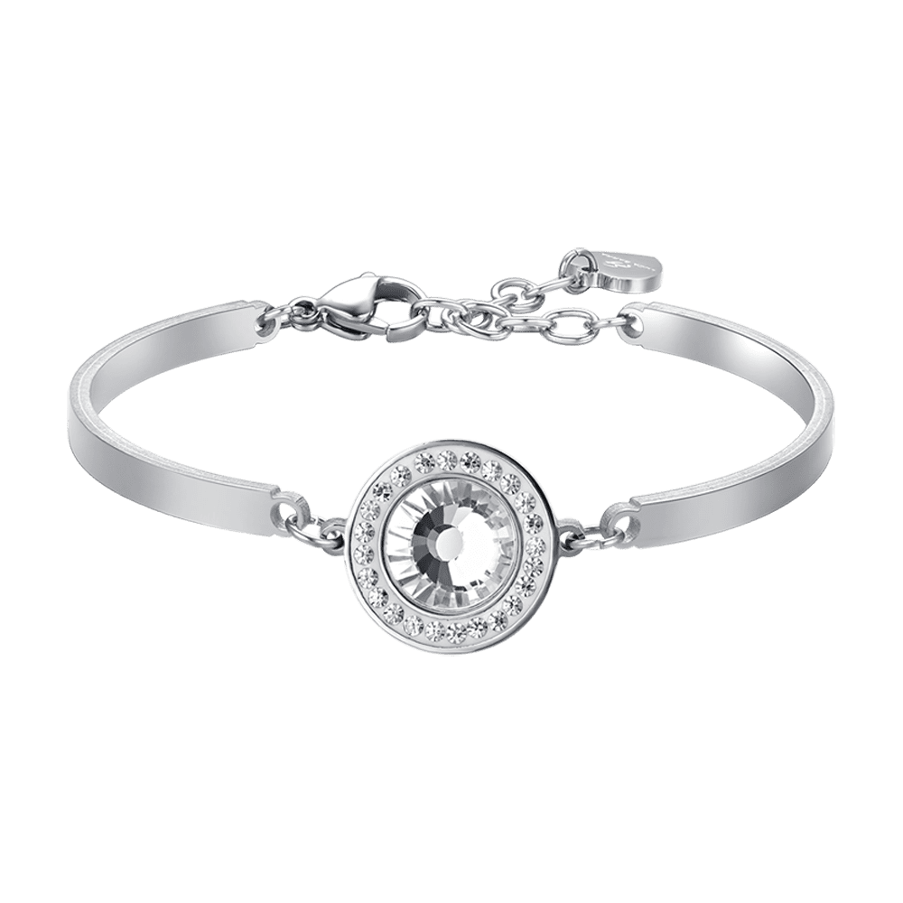 BRAZALETE DE ACERO PARA MUJER ELEMENTO DE CRISTAL BLANCO