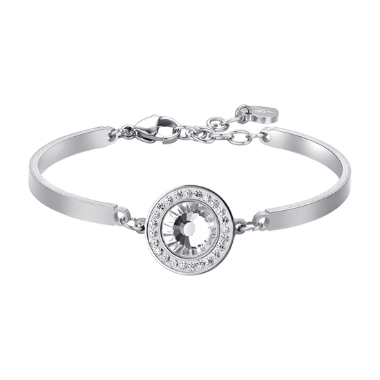 BRAZALETE DE ACERO PARA MUJER ELEMENTO DE CRISTAL BLANCO