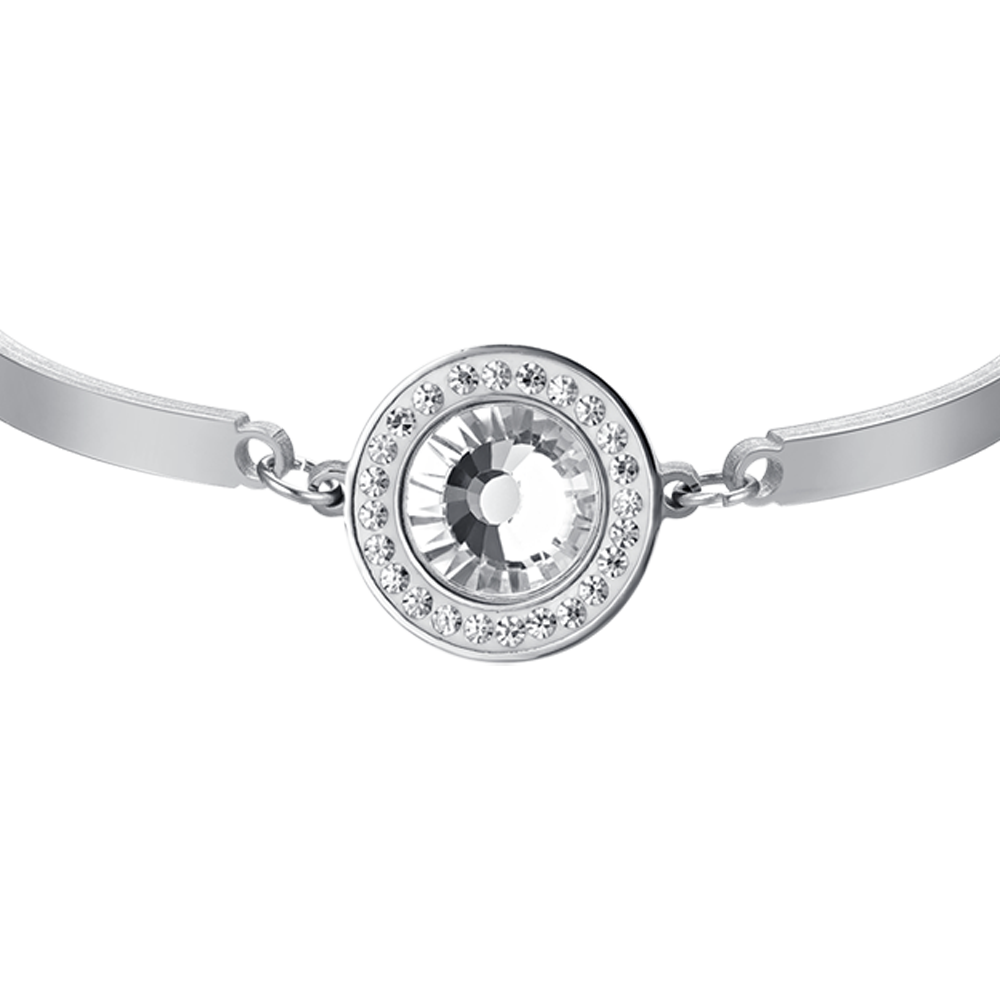 BRAZALETE DE ACERO PARA MUJER ELEMENTO DE CRISTAL BLANCO