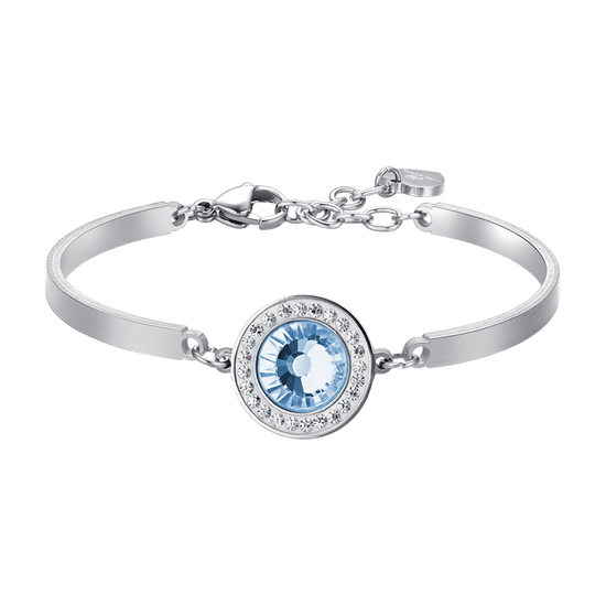 PULSERA DE ACERO PARA MUJER ELEMENTO DE CRISTAL AGUAMARINA Y CRISTALES BLANCOS