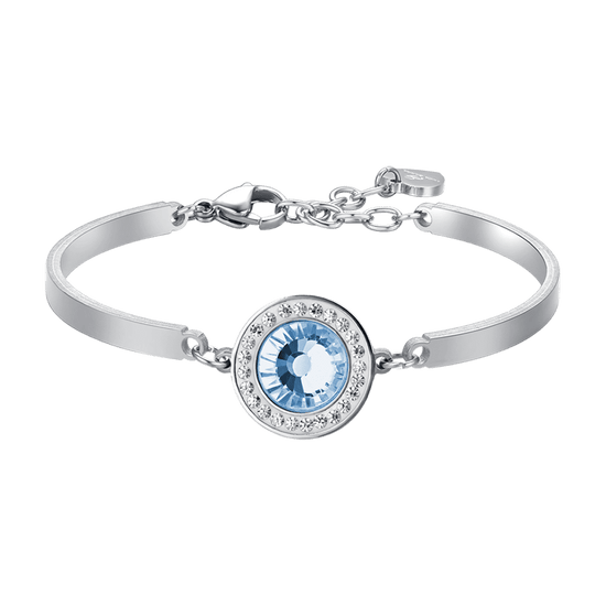 PULSERA DE ACERO PARA MUJER ELEMENTO DE CRISTAL AGUAMARINA Y CRISTALES BLANCOS