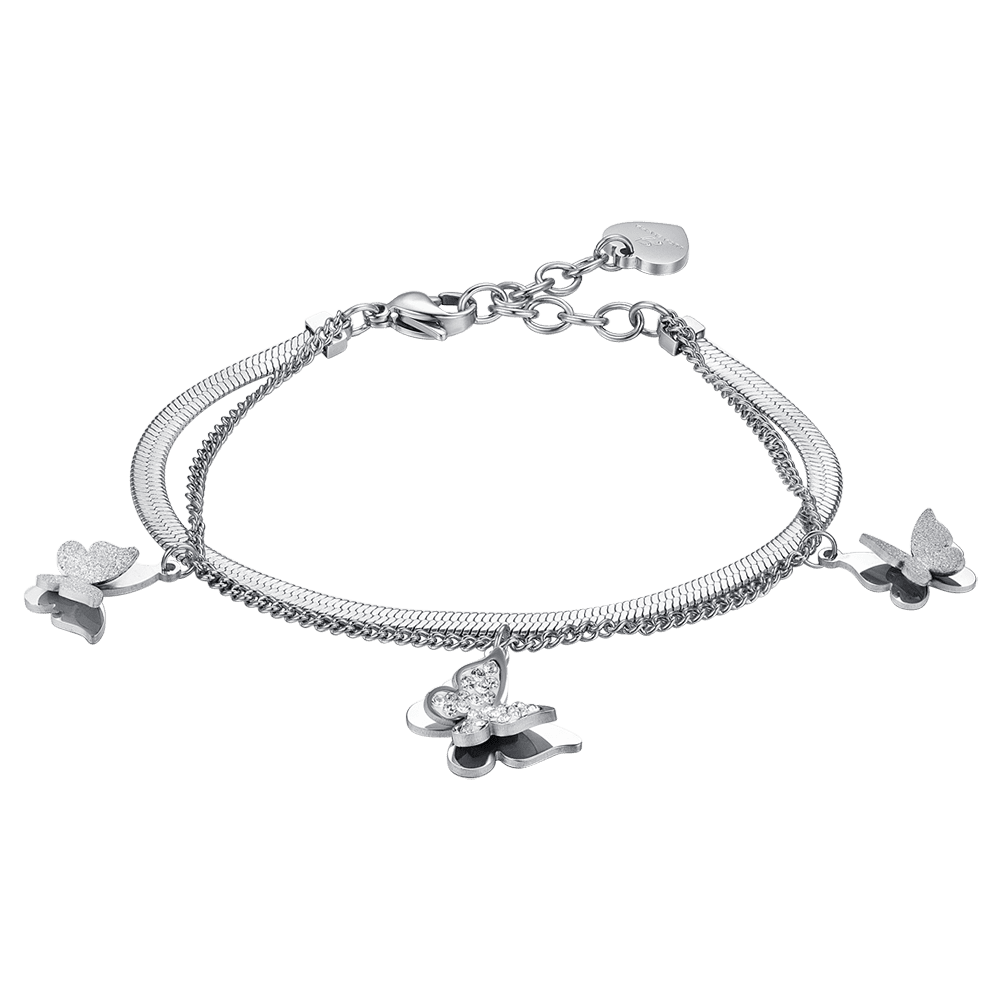 PULSERA MARIPOSA DE ACERO PARA MUJER CON CRISTALES BLANCOS