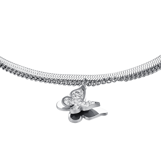 PULSERA MARIPOSA DE ACERO PARA MUJER CON CRISTALES BLANCOS