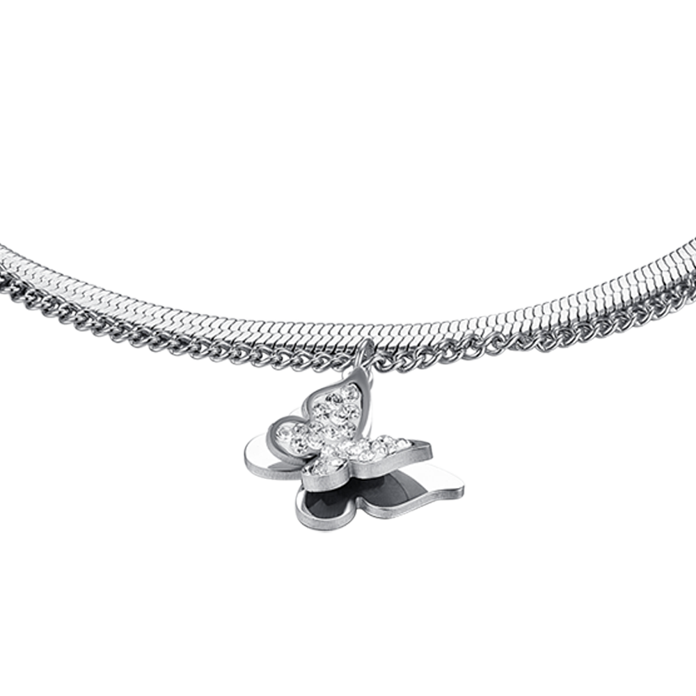 PULSERA MARIPOSA DE ACERO PARA MUJER CON CRISTALES BLANCOS