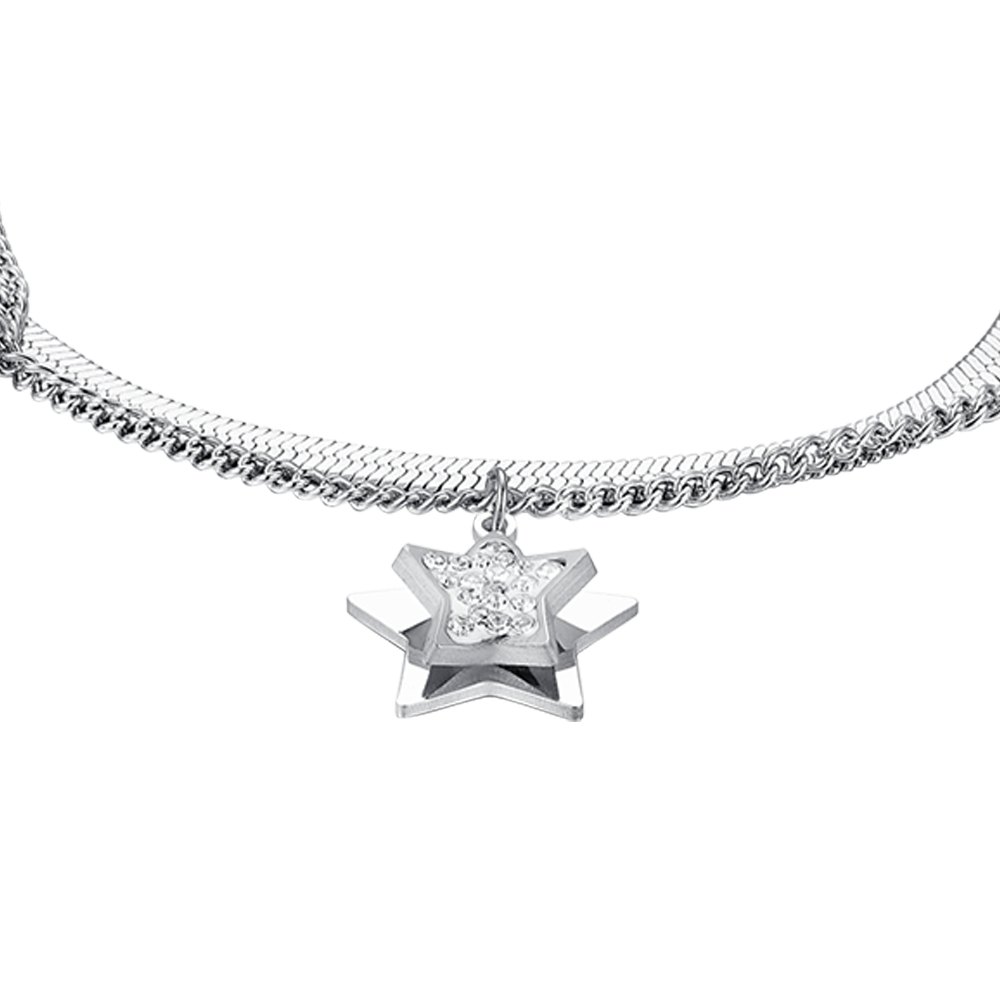 BRAZALETE ESTRELLA DE ACERO PARA MUJER CON CRISTALES BLANCOS