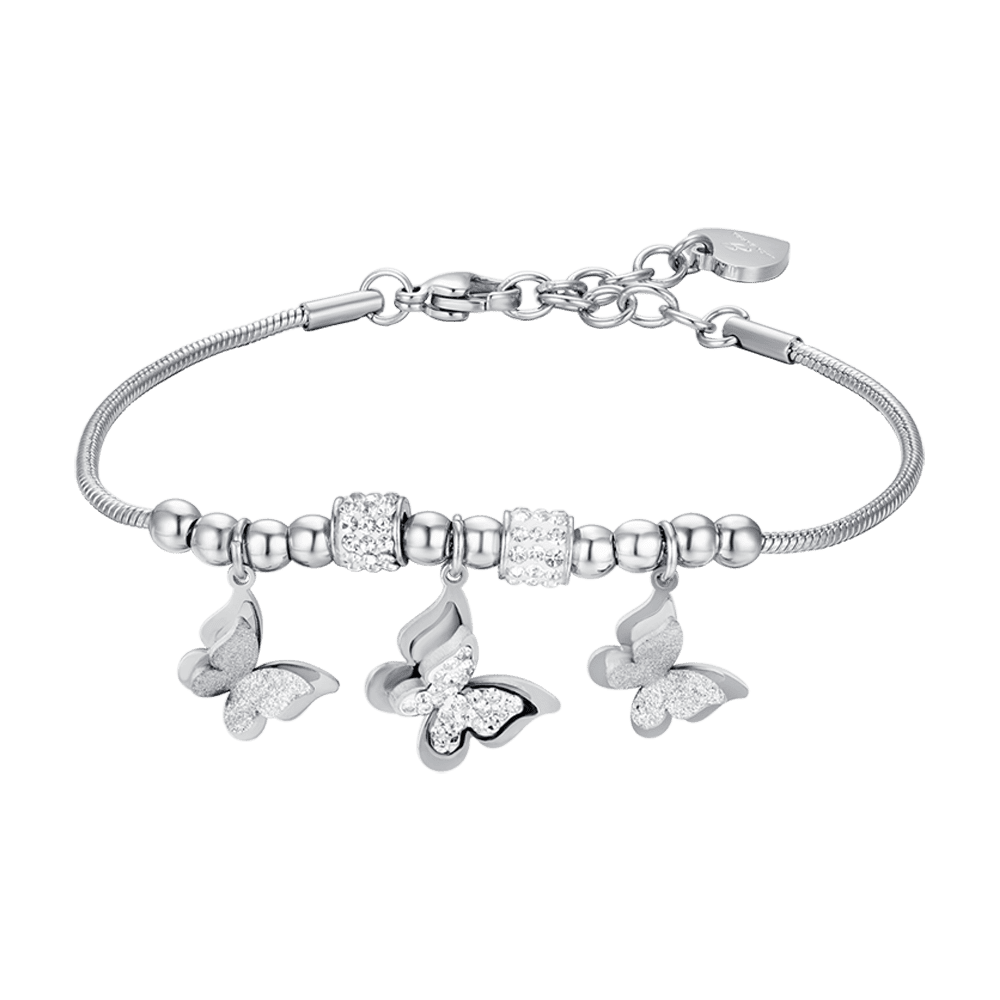 PULSERA MARIPOSA DE ACERO PARA MUJER CON CRISTALES BLANCOS
