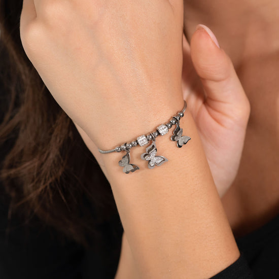 PULSERA MARIPOSA DE ACERO PARA MUJER CON CRISTALES BLANCOS