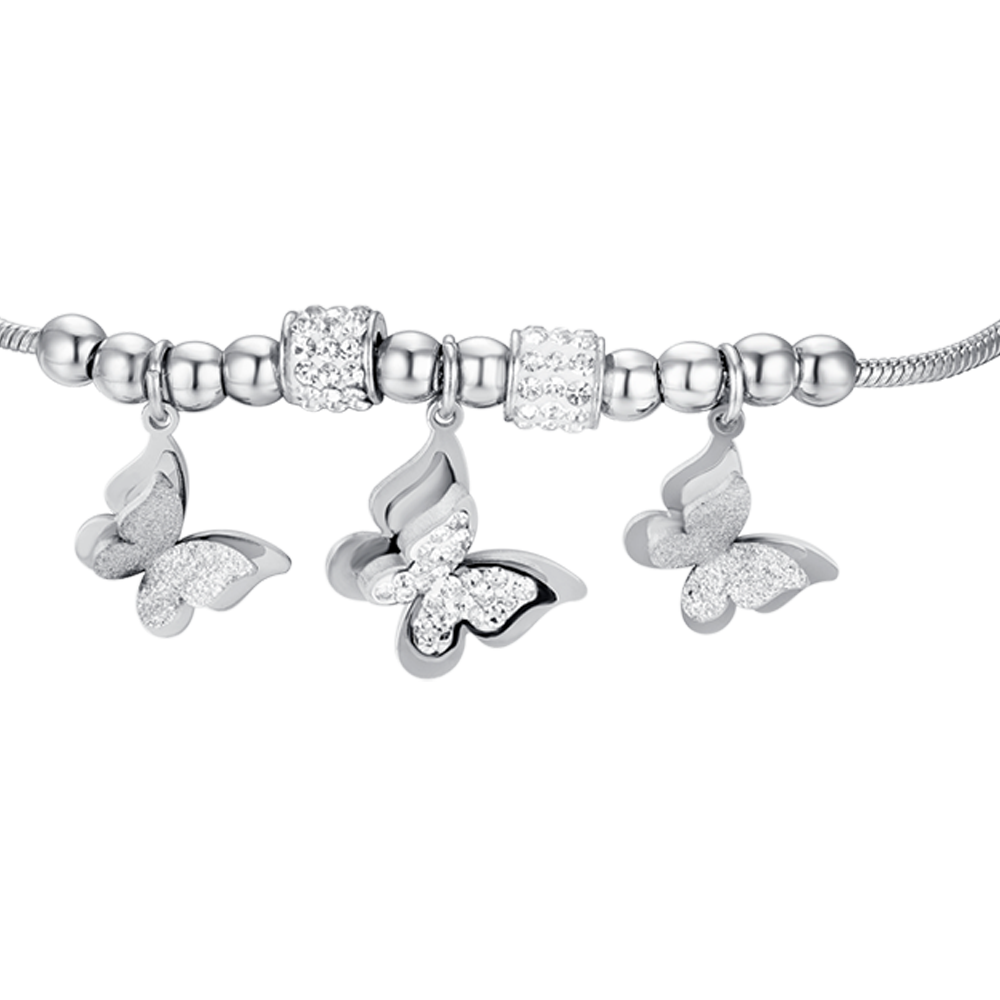 PULSERA MARIPOSA DE ACERO PARA MUJER CON CRISTALES BLANCOS