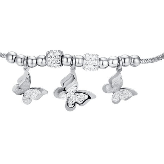 PULSERA MARIPOSA DE ACERO PARA MUJER CON CRISTALES BLANCOS