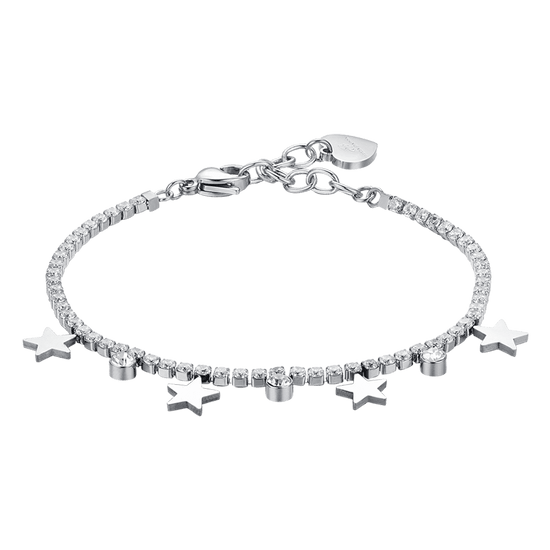 PULSERA DE TENIS DE ACERO PARA MUJER CON CRISTALES BLANCOS Y ESTRELLAS