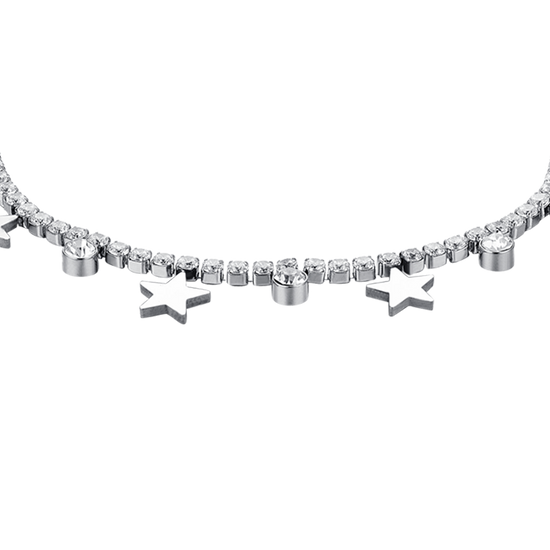 PULSERA DE TENIS DE ACERO PARA MUJER CON CRISTALES BLANCOS Y ESTRELLAS