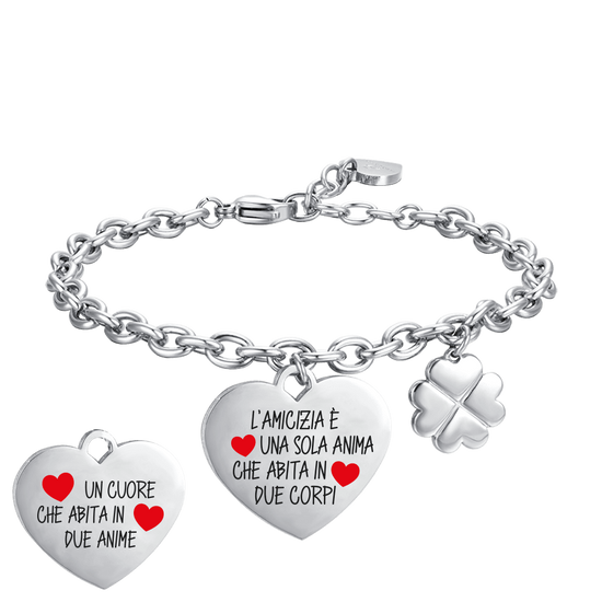 PULSERA DE ACERO PARA MUJER LA AMISTAD ES UN ALMA QUE HABITA DOS CUERPOS
