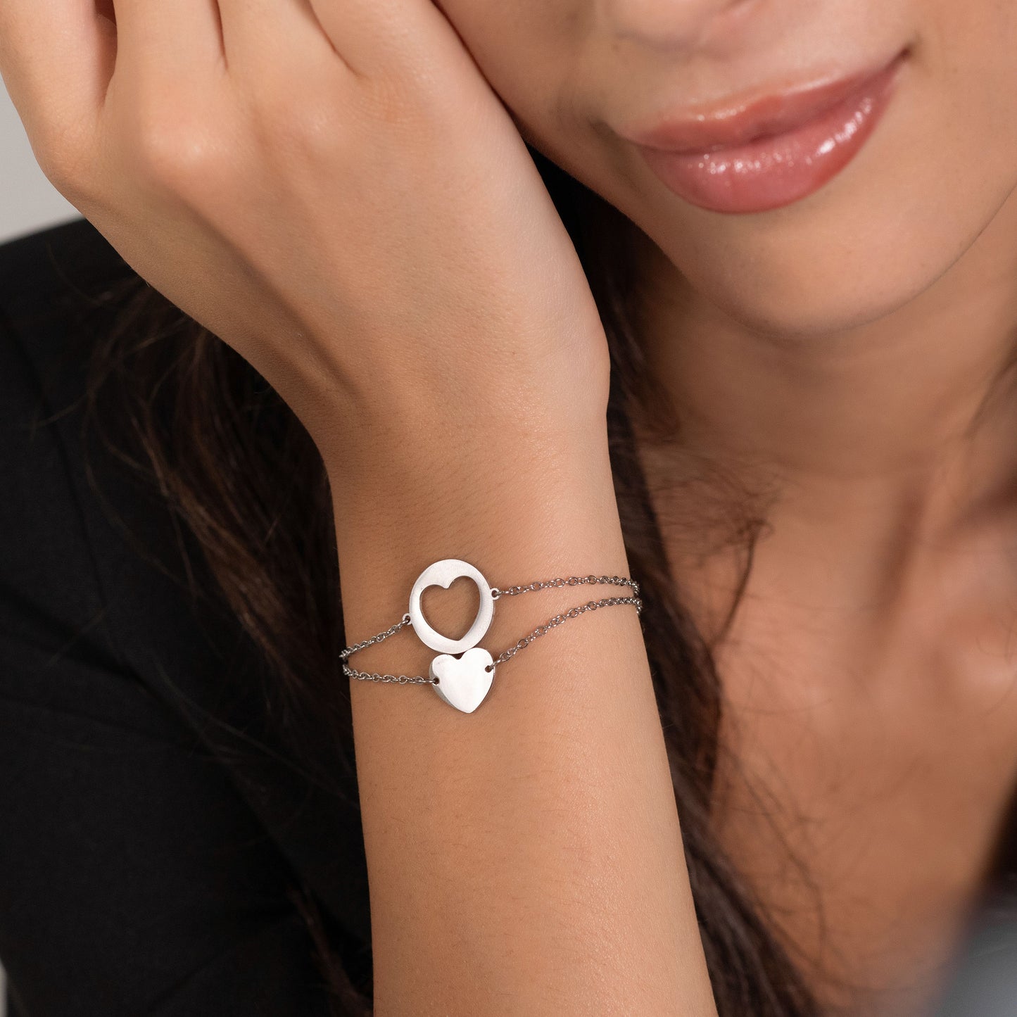 PULSERAS DE ACERO PARA MUJER CON CORAZONES