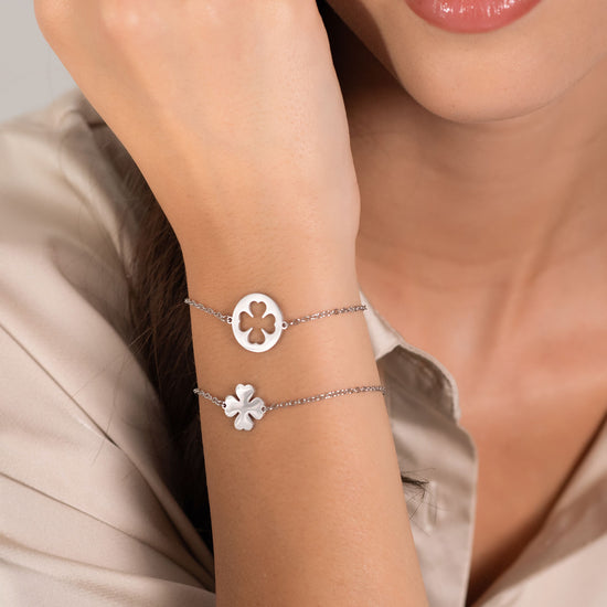 PULSERAS DE ACERO PARA MUJER CON TRÉBOLES DE CUATRO HOJAS