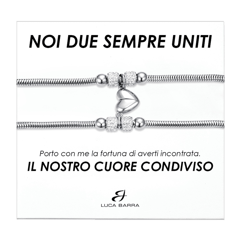 PULSERAS DE ACERO PARA MUJER CON MEDIO CORAZÓN IMANTADO