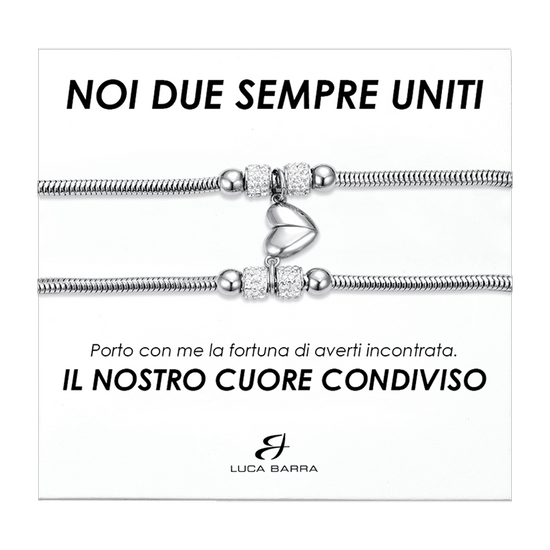 PULSERAS DE ACERO PARA MUJER CON MEDIO CORAZÓN IMANTADO