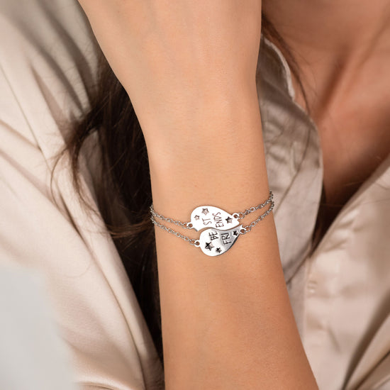 PULSERAS ACERO MEDIO CORAZON MEJORES AMIGOS