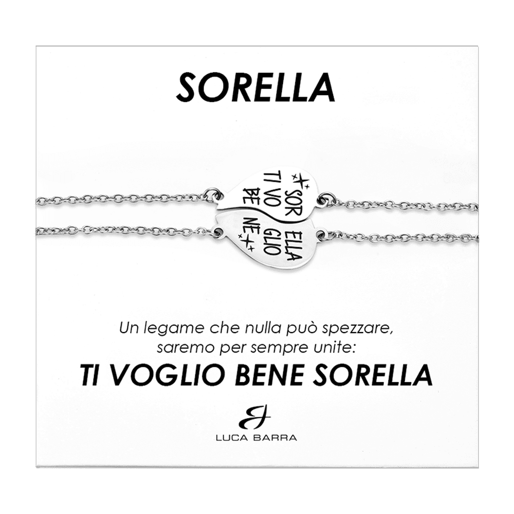 PULSERAS DE ACERO MEDIO CORAZON PARA MUJER HERMANA, TE QUIERO