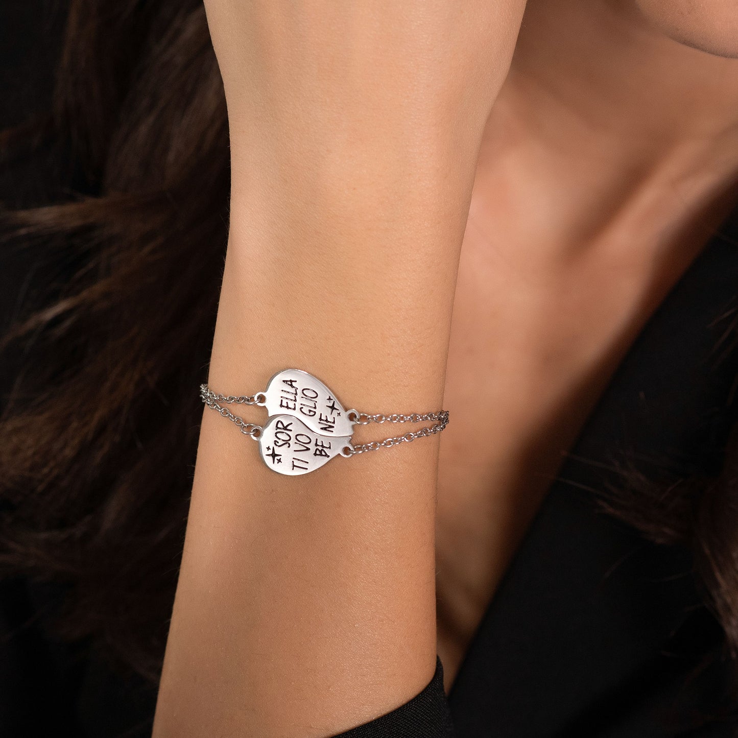 PULSERAS DE ACERO MEDIO CORAZON PARA MUJER HERMANA, TE QUIERO