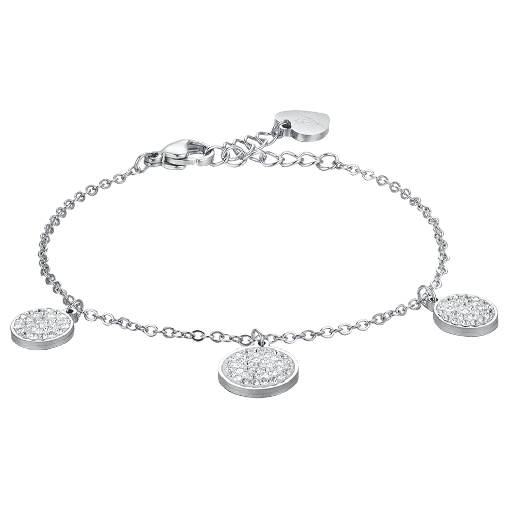 PULSERA DE ACERO PARA MUJER ELEMENTOS REDONDOS CON CRISTALES BLANCOS
