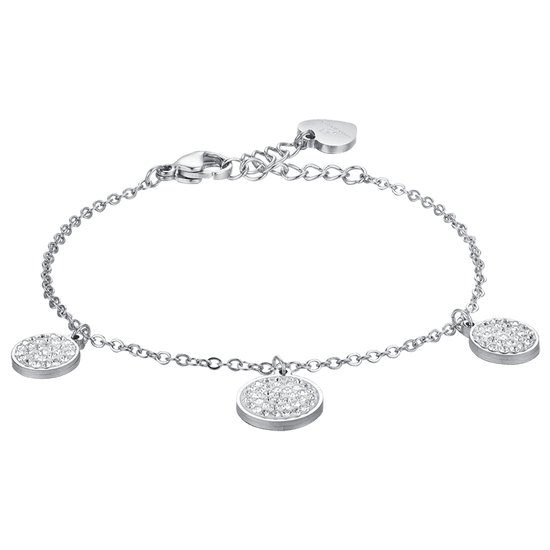 PULSERA DE ACERO PARA MUJER ELEMENTOS REDONDOS CON CRISTALES BLANCOS