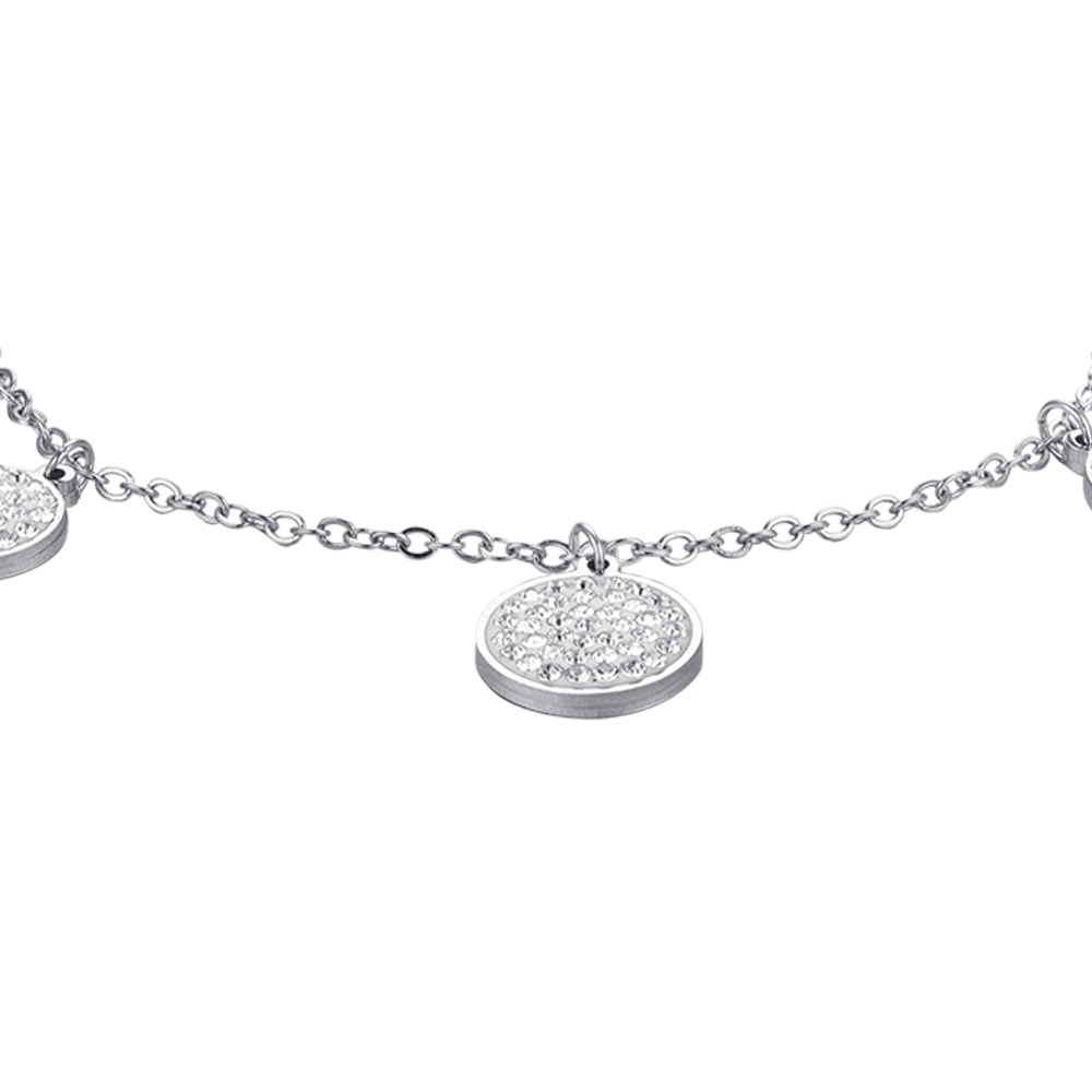 PULSERA DE ACERO PARA MUJER ELEMENTOS REDONDOS CON CRISTALES BLANCOS