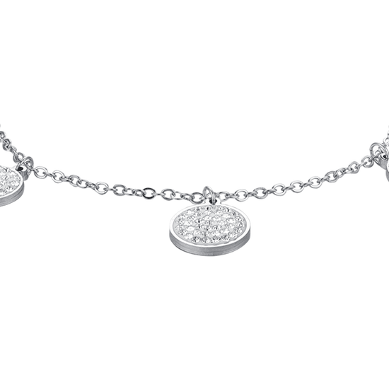 PULSERA DE ACERO PARA MUJER ELEMENTOS REDONDOS CON CRISTALES BLANCOS