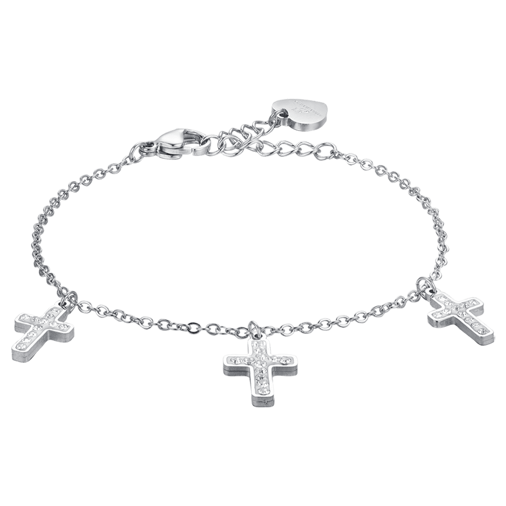 PULSERA CRUZ DE ACERO PARA MUJER CON CRISTALES BLANCOS