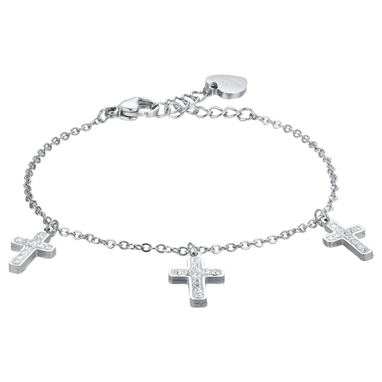 PULSERA CRUZ DE ACERO PARA MUJER CON CRISTALES BLANCOS