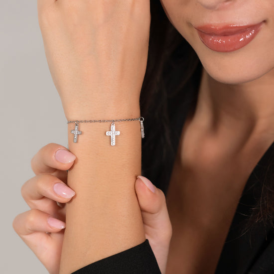 PULSERA CRUZ DE ACERO PARA MUJER CON CRISTALES BLANCOS