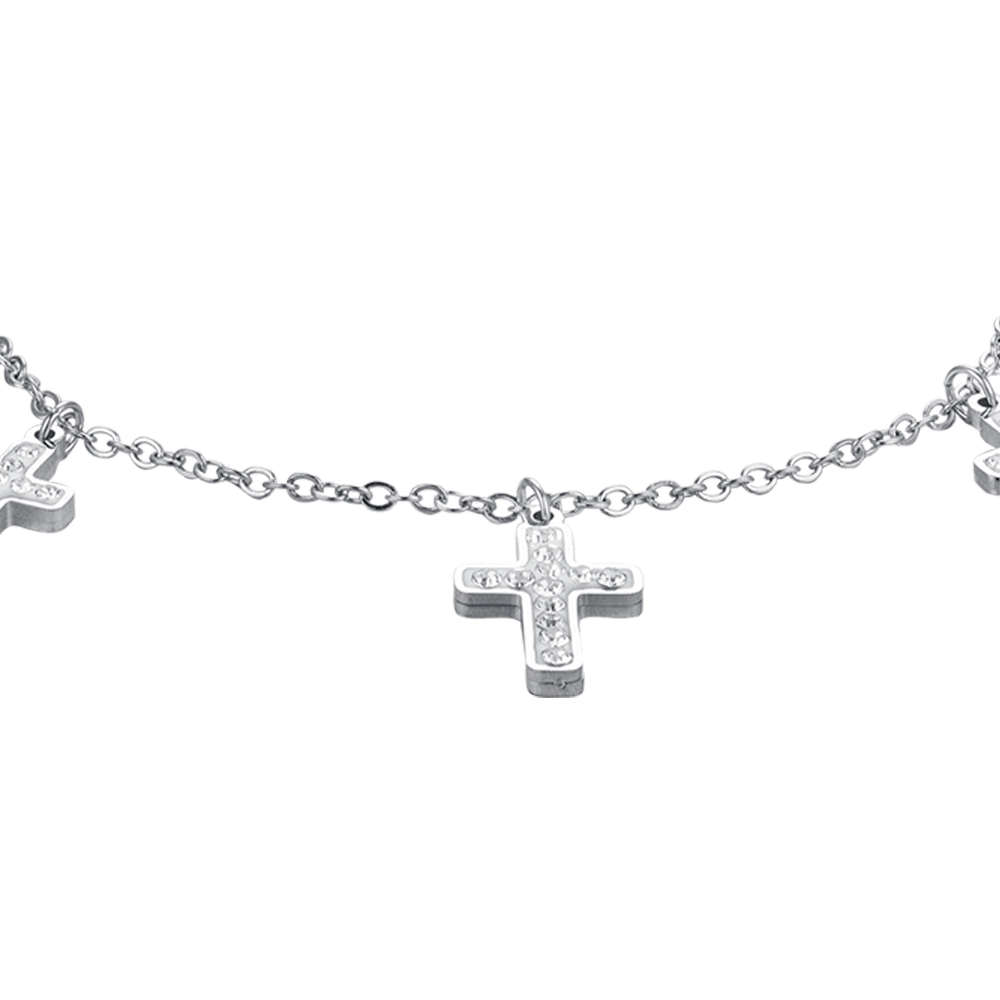 PULSERA CRUZ DE ACERO PARA MUJER CON CRISTALES BLANCOS