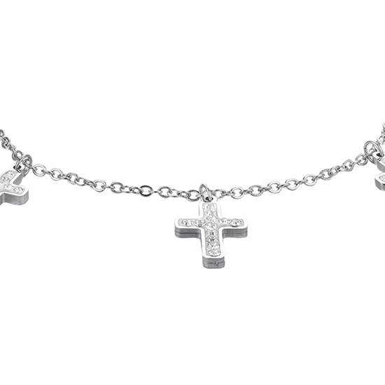 PULSERA CRUZ DE ACERO PARA MUJER CON CRISTALES BLANCOS