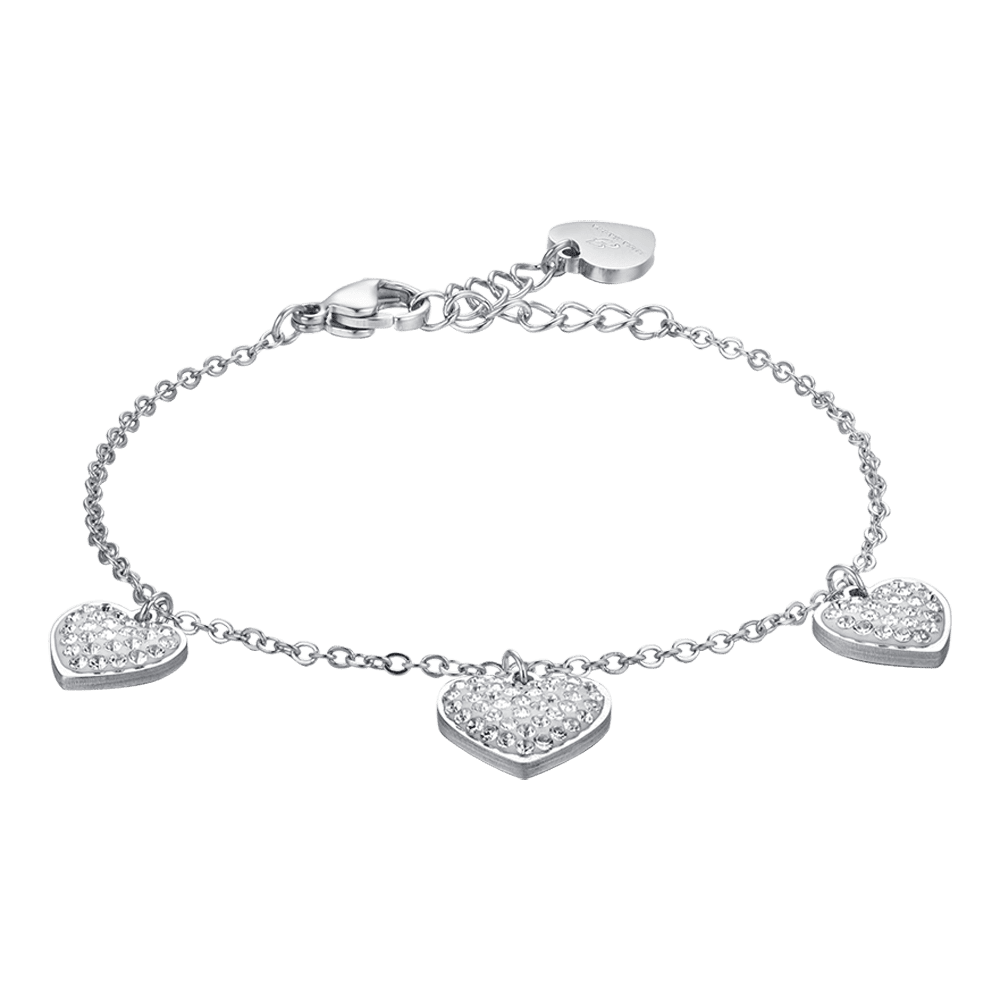 PULSERA DE MUJER CORAZÓN DE ACERO CON CRISTALES BLANCOS