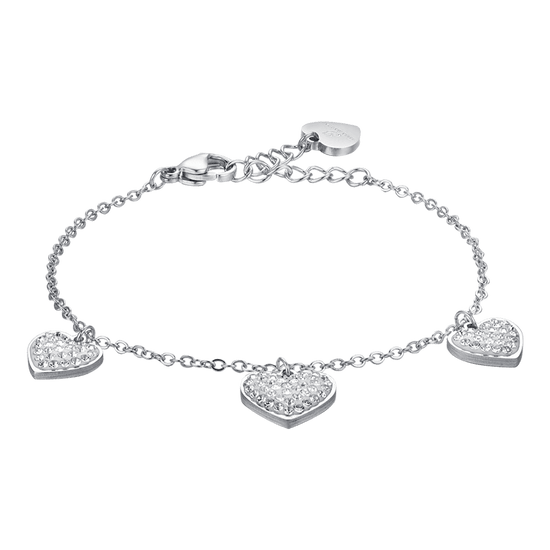 PULSERA DE MUJER CORAZÓN DE ACERO CON CRISTALES BLANCOS