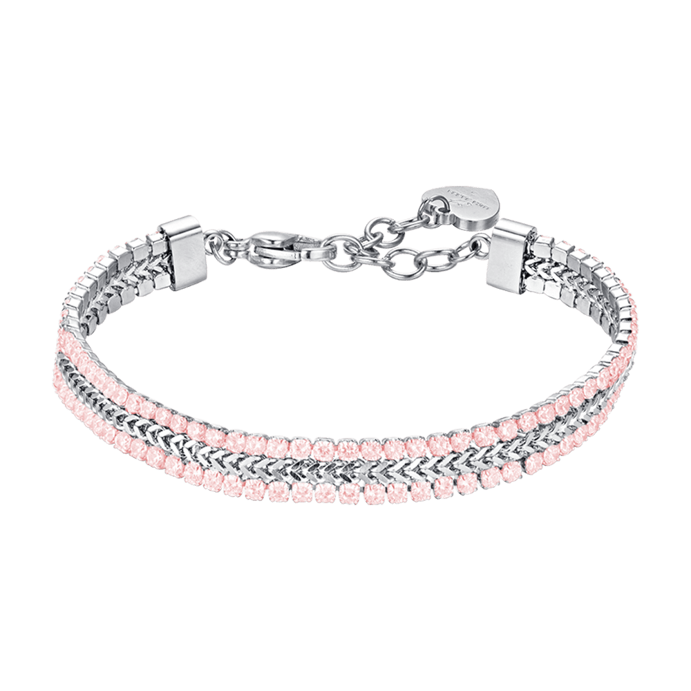 PULSERA DE TENIS DE ACERO PARA MUJER CON CRISTALES ROSAS