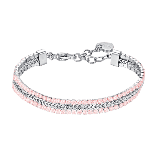 PULSERA DE TENIS DE ACERO PARA MUJER CON CRISTALES ROSAS