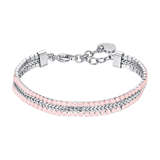 PULSERA DE TENIS DE ACERO PARA MUJER CON CRISTALES ROSAS