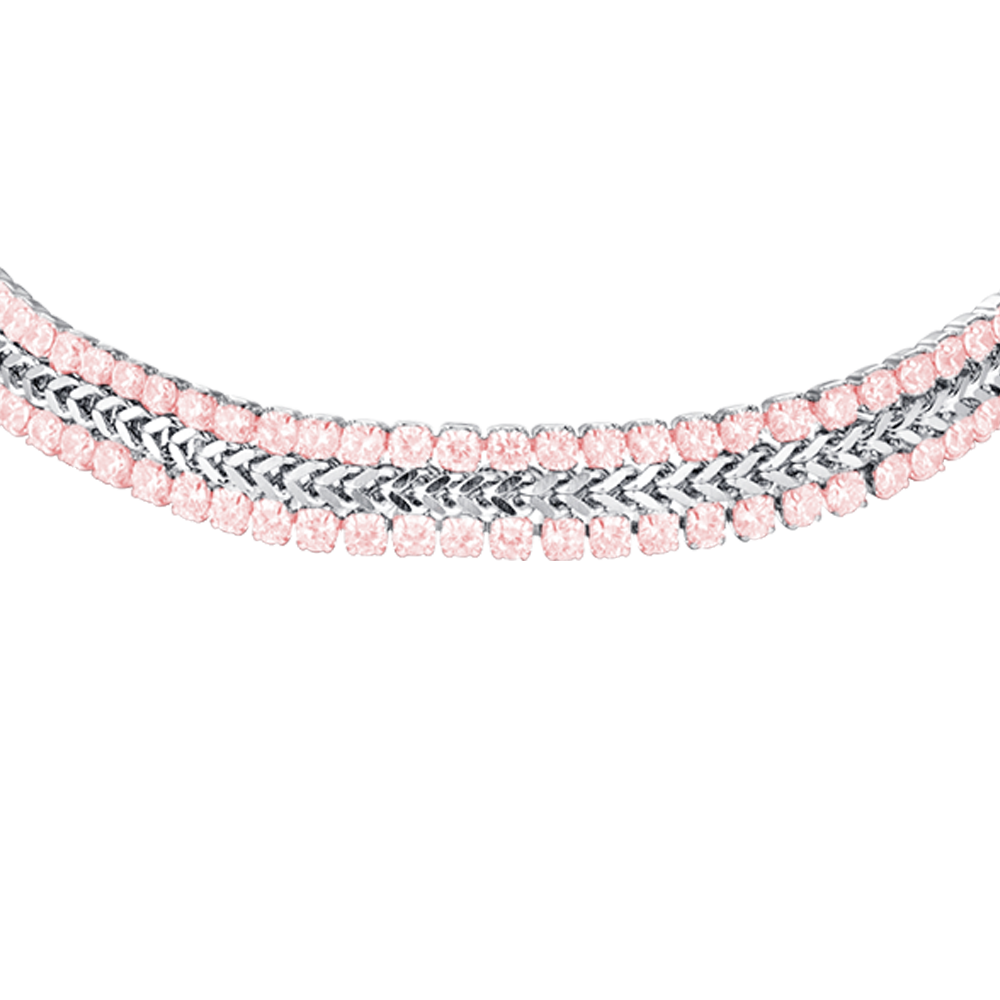 PULSERA DE TENIS DE ACERO PARA MUJER CON CRISTALES ROSAS