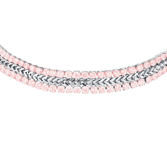 PULSERA DE TENIS DE ACERO PARA MUJER CON CRISTALES ROSAS