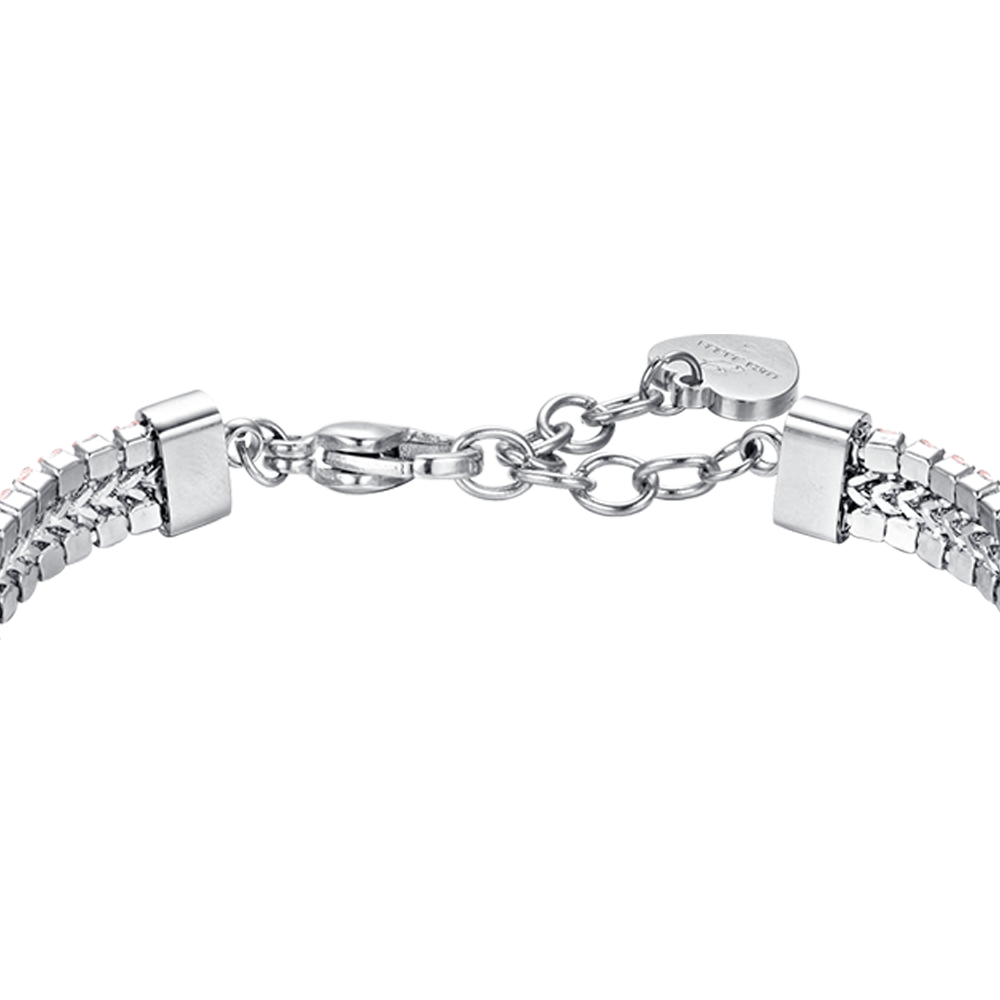 PULSERA DE TENIS DE ACERO PARA MUJER CON CRISTALES ROSAS