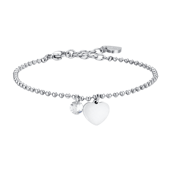 PULSERA DE ACERO PARA MUJER CON CORAZÓN Y CIRCONITA BLANCA