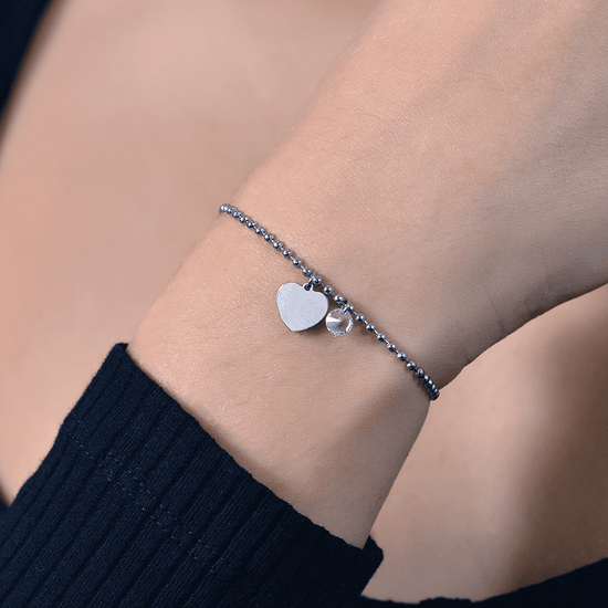 PULSERA DE ACERO PARA MUJER CON CORAZÓN Y CIRCONITA BLANCA